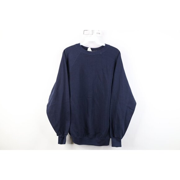 Vintage 70s Streetwear Mens Large Faded Blank Crewneck Sweatshirt Navy Blue USA